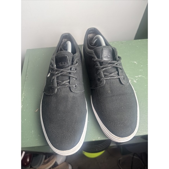 New Polo Ralph Lauren Faxon X Low Top Canvas Sneakers Black Pony Men's Size 10.5 - Picture 3 of 11